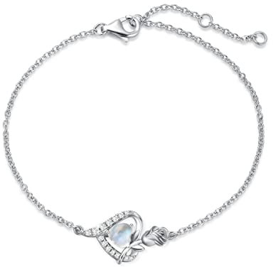 FANCIME Armband Damen 925 Sterling Silber Weiß Gold Juni Geburtsstein Armbänder mit Natürlicher Mondstein Frauen Schmuck Geschenk für Valentinstag Verlobung Geburtstags Muttertags Weihnachten