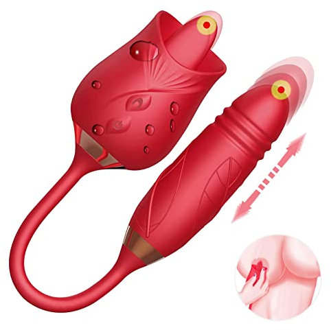 Sumeber vibratore donna pene Succhia clitoride Massaggiatore elettrico in silicone 2 in 1, 10 vibrazioni di allungamento+10 modalità di leccamento della lingua 100% impermeabile