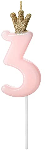 Geburtstagskerze 3 Zahlenkerze 3 Kerze 3. Geburtstag Mädchen Kuchendeko Geburtstagstorte Kuchen Kerze Zahl 3 Rosa Gold 9,5cm