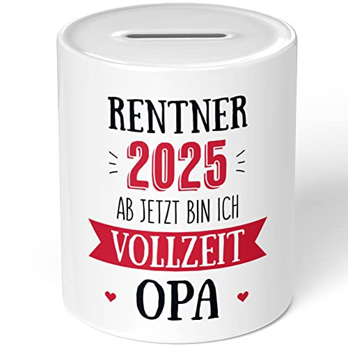 JUNIWORDS Spardose Sparbüchse, Rentner 2025 Ab jetzt Bin ich Vollzeit Opa (1008187)