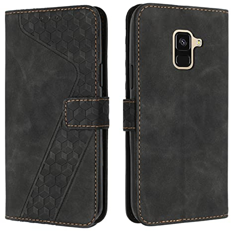 OKZone Coque pour Samsung Galaxy A6 2018, Etui Protection Housse Premium en Cuir PU Portefeuille Étui Téléphone [Fermoir Magnétique] [Fentes pour Cartes] Flip Case pour Samsung Galaxy A6 2018（Noir