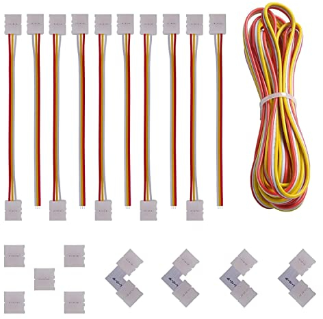 GTIWUNG 3 Polig LED Strip Verbinder Kit mit 5 Meter Verlängerungskabel, Strip to Strip Drahtverbinder, LED Eckverbinder, Lückenloser für 10 mm 5050 WS2812 WS2811 LED Streifen Licht
