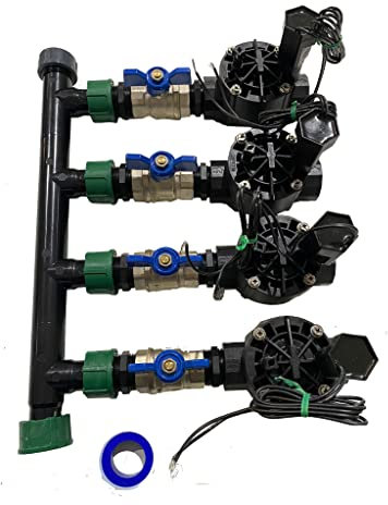 Suinga Sistema de Riego Automático para jardin de 4 zonas con Electroválvula Rain Bird HV 1 9v. Uso con Programadores a pilas 9V