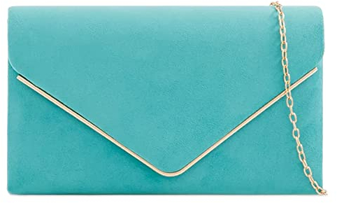 fi9 Pochette da donna in pelle scamosciata, tinta unita, da sposa, ballo di fine anno, matrimonio, festa,, Turchese, medium