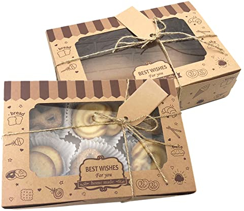 Allbusky Papier-Bäckerei-Boxen mit Fenster, Kuchen-Boxen, Papier-Süßigkeiten-Boxen, Papier-Leckerli-Boxen für Kekse, Kekse, Desserts, Gebäck, Schokolade, Handwerk, Weihnachten, Babyparty, Hochzeit,