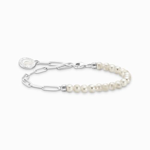 THOMAS SABO Member Charm-Armband mit weißen Perlen und Charmista Coin Silber 925 Sterlingsilber, Kaltemail