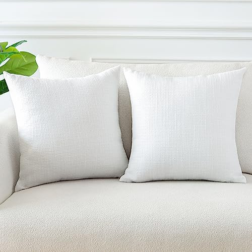 Artscope 2er Set Kissenbezug Einfarbig Wurfkissenbezug Leinen Kissenbezüge Moderne Dekokissen Kissenhülle Set Kissen Fall für Sofa Schlafzimmer Zuhause Dekor 60x60 cm Reines Weiß
