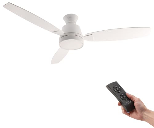 M mimotec - Ventilador de Techo con luz Led White Bass, mando a distancia, motor DC 31W+Luz Led 18W, 6 velocidades, Silencioso,3 Aspas de MDF, 132 cm, función verano-invierno, temporizador