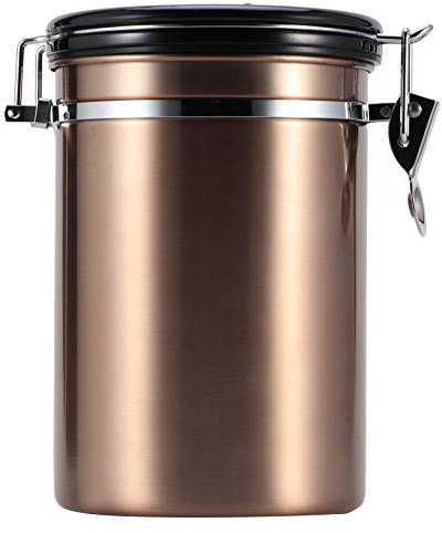 Boîte à Café, Récipient à Café, Stockage De Café, Pot De Stockage De Thé en Grains De Café en Acier Inoxydable étanche à L'humidité avec Valve D'évacuation d'air(Or)