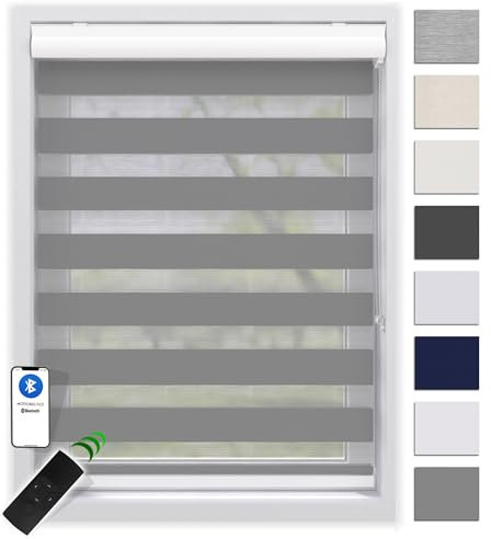 EFIXS Doppelrollo mit Kassette 140 x 175 cm (BxH) in grau/Duo Rollo mit Premium-Unterschiene/Doppelrollo zum Bohren in den Breiten 40-220 cm