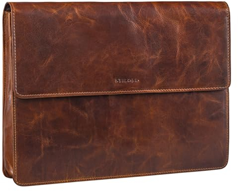 STILORD 'Jackie' Konferenzmappe Echtleder für 13.3 Zoll Schmale Dokumententasche für Büro Laptop schwarz A4 Mappe kleine Aktentasche, Farbe:cannes - braun