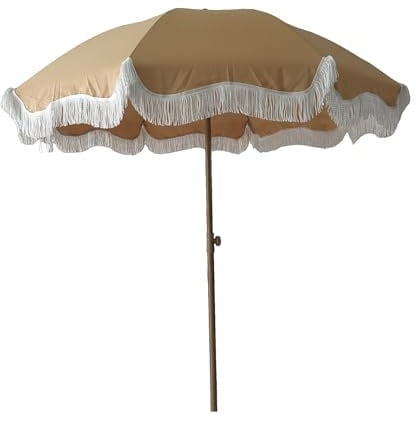 Generic Sombrilla de Jardín Vintage con Flecos, Sombrilla de Playa Portátil, Sombrilla de Terraza Exterior, Sombrilla de Mesa de Mercado para Patio Césped Balcón Piscina