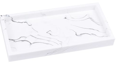 Marble Pattern Jewelry Tray - Decorative Rectangular Bowl for Towels, Candles, Soap, Plants - Marbled White