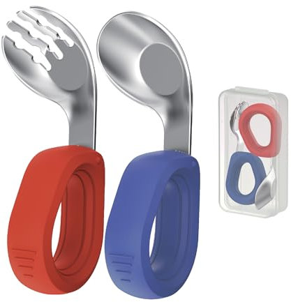 Couverts Bébé Inox Avec Poignet Plastique - Cuillère Bébé Et Fourchette Bébé 1er Age - Apprentissage Et DME 12 mois - Poignée Incurvée - Anti Etouffement Enfant - Couvert Enfant - Couvert Bebe 1 An