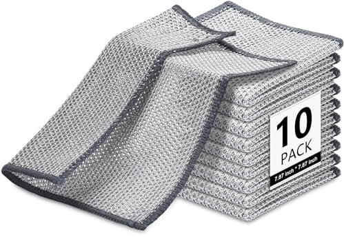 Forggon10 Pcs New Upgrade 3-Layer Metal Dish Cloth, No Scratches and No Odor, Multipurpose Wire Dishwashing Rag for Wet and Dry, Kitchen Cleaning DishRags,Sinks,Dishes,Stove Top, Dimensions(7.08X8.86)