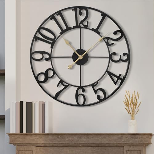 Maxstar Wanduhr Groß Ohne TickgeräUsche Lautlos 60cm,Arabische Ziffer Quarz Batterie Betriebene Wanduhr,Einfach zu Lesen für Zuhause KüChe Schlafzimmer,Vintag Stil Wohnzimmer Dekoration