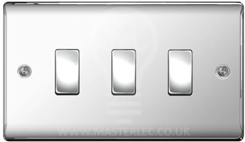 BG Polish Chrome 3 Gang Light Switch in Double Plate Format Custom Switch