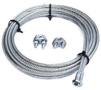 Kit per Porte Basculanti in Acciaio Zincato, Alta Qualità e Resistenza, Fune in Acciaio lunghezza 2,5m Ø4mm + Morsetti per Porte Basculanti di Garage, Box e Officine (Gancio A T)