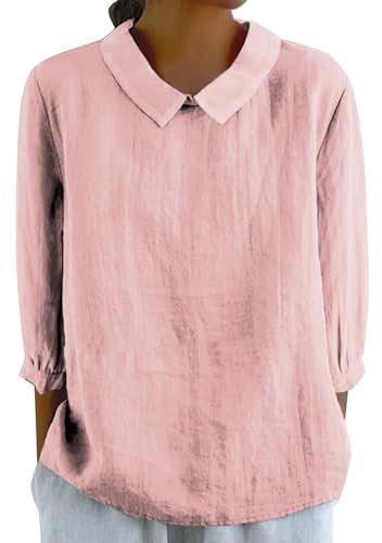 HUIFUAO Chemise Rayée Bleue Femme Chemisette Femme Chemise Femme Grande Taille Chemise Noire Femme Chemise Lin Blanche Femme Chemise Coton Femme, Z06 Rose, XL