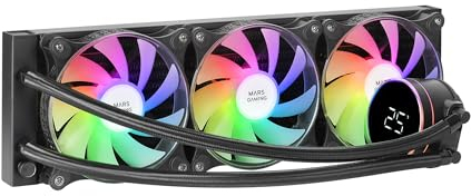 MARSGAMING ML-LCD360, Raffreddamento Liquido AIO, TDP 600W, 3x Ventole FDB ARGB 120mm, Display LCD con Monitoraggio della Temperatura, Pompa Opti-Chamber 3a Gen, Multisocket Universale, Nero