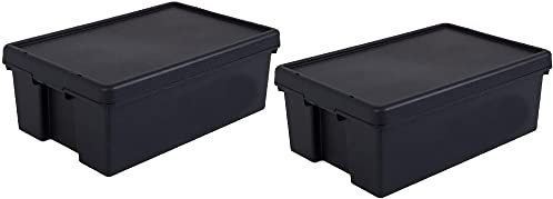 (Set of 2) 36L Litre Black Wham Bam 100% Recycled Plastic Containers Airtight Snap Lid Stackable Heavy Duty Storage Box Organizer For Toys Shoes Garage Home Office Eco-Friendly Bulk Storage Solutions