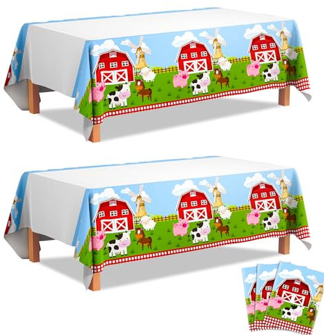 Bauernhof Geburtstag Deko Tischdecke, 3pcs Party Tischdecke für Kindergeburtstag & Scheune Thema
