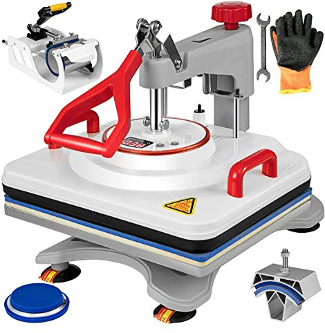 5 in 1 pressa di calore multifunzionale trasferimento digitale sublimazione bilanciere for t-shirt tappi tazze piatti 12x15 pollici Per principianti(White)