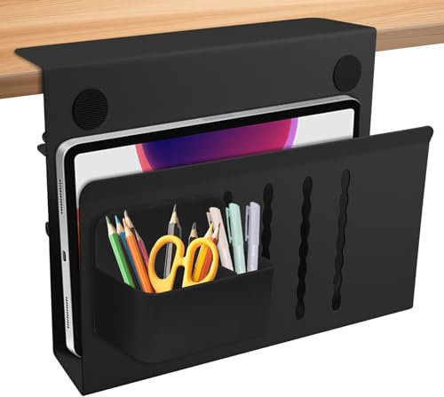 WIYETY Escritorio de almacenamiento lateral, soporte para bolígrafos y PC, para dispositivos < 4 cm, negro