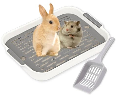 Bac Litiere Lapin, Bac à litière pour Chat ou Lapin, avec Pelle Durable, Litière La-pin pour Petits Animaux, Lapi-NS, Cochons d'Inde (Petit （Plateau Blanc avec Pelle）)