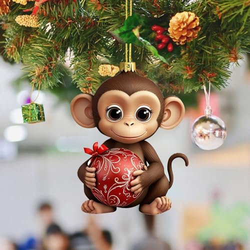 Weihnachtsaffe Hängende Ornamente Acryl 2D Christbaumschmuck Weihnachtsdeko Niedlich Monkey Christbaumanhänger Weihnachten AFFE-Figuren Anhänger Weihnachtsschmuck Weihnachtsanhänger Baumschmuck (G)