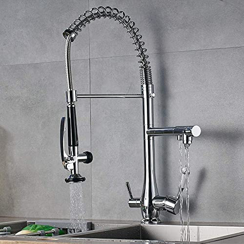 CWHHTVBI Chrome Kitchen Sink Faucet Solid Brass Pure Water Faucet Double Handle Mixer Tap for Hot and Cold Water
