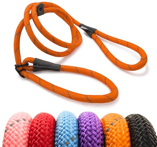 HugglePets Advanced 2-in-1 Reflective Dog Slip Lead & Head Halter - Orange (180cm) Strong Rope Dog Lead with High Visibility Reflective Material & Figure 8 Configuration for Dogs up to 50kg