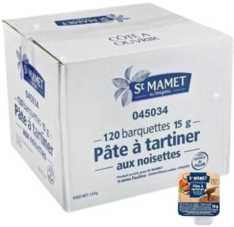 ST MAMET | 120 Barquettes de Pâte à Tartiner Noisette | Dose individuelle de 15 grammes pour varier les plaisirs au petit déjeuner et au goûter
