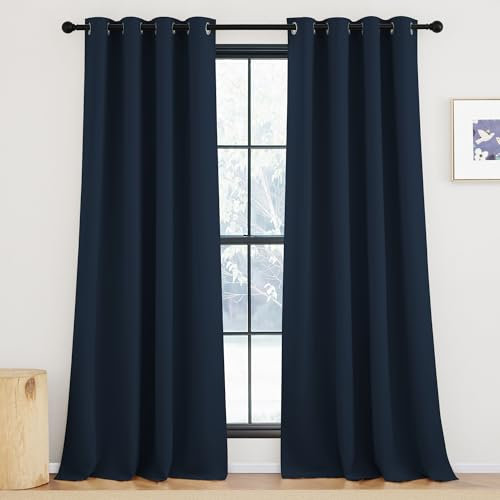 KGORGE Dunkelblau Vorhang 245 cm Lang Übergardinen Thermovorhang Hitzeschutz Verdunklungsgardine mit Ösen Blickdichte Gardinen Lichtundurchlässig 245 x 140 cm(HxB) Modern Blackout Curtains