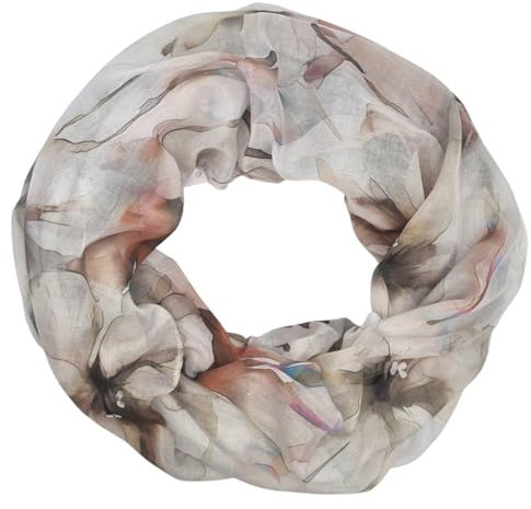 zarolo Damen Loop Schlauchschal dünn, Halstuch, Rundschal Tücher Aquarell Blumen,weiche Viskose