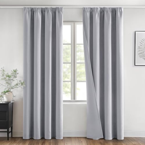 MIULEE Verdunklungsvorhang Kräuselband Blickdicht Thermo B140 H260 Hellgrau | 2er Set blickdichter Verdunklungsvorhang mit Kräuselband, thermo, modernes Design, dekorativ für Wohnzimmer und Schlafzimmer