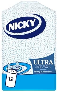 Nicky Ultra Kitchen Towel - Pack of 12 Rolls, 75 Sheets per Roll, 3-Ply, Ultra Strong and Absorbent, Suitable for The Whole Family, 100% FSC Certified, Paper Packaging