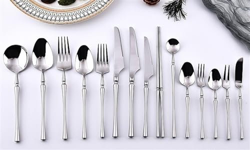 Genérico Juego de Cubiertos Colgantes de 24 Piezas con Soporte, Juego de Cubiertos Elegant Life, vajilla de Acero Inoxidable con Acabado Pulido, Multiusos para el hogar y la Cocina (Plata, 4 Unidades