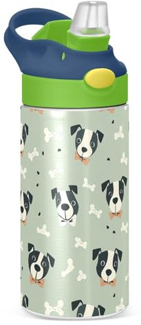 Borraccia per bambini da 350 ml, con cannuccia, senza BPA, isolata sottovuoto, a prova di perdite, con scritta