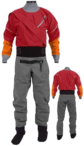 Trockenanzug Für Herren, Kajak, Leicht, 3-Lagig, Wasserdicht, Zum Paddeln, Angeln, Bootfahren, Kanufahren, Rafting, Tourengehen, Segeln,Red-XL