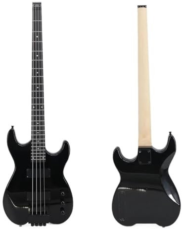 Basso elettrico a 4 corde con pickup attivo, design senza testa, finitura nera