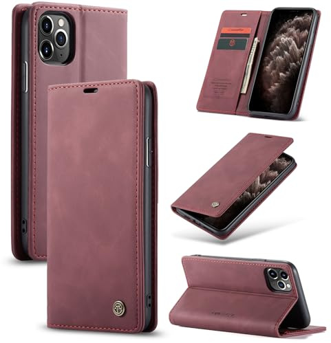 Ottcooed Handyhülle für iPhone 11 Pro Hülle, Premium Leder Flip Case, Magnet Klappbar Klapphülle Tasche, Standfunktion Kartenfach Wallet Schutzhülle für iPhone 11 Pro, Weinrot