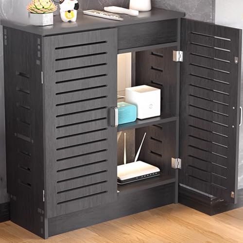 YHWKGZ WLAN-Router-Aufbewahrungsschrank mit Schranktür, Router-Aufbewahrungsregal aus Holz, WLAN-Versteck ohne Signalblockierung for Schlafzimmer und Wohnzimmer(Gray,70cm/27.5in)