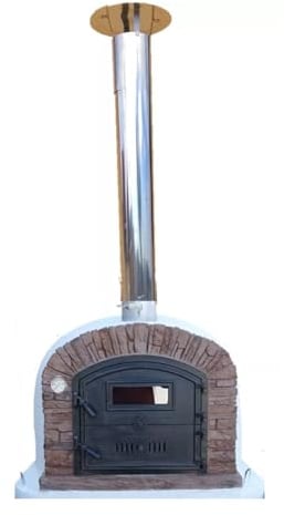Holzbefeuerter Pizzaofen Venturared AL100 mit Gestell – Steinbackofen für Garten & Gastronomie, 4 Pizzen Ø 30–33 cm, inkl. Kaminrohr & Regenhut, fertig montiert