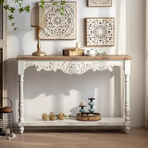 Weißer Flur-Konsolentisch,Konsolentisch Im Vintage-Stil Aus Massivholz,Exquisit Verarbeitet,Robust Und Umweltfreundlich,Ideal for Flure Und Wohnzimmer