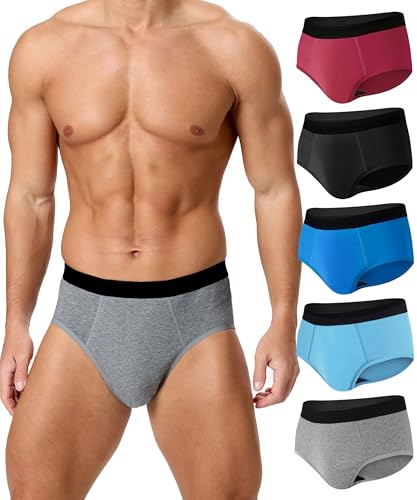 BEENIUBEE Incontinence Pants for Men 5 Pack,150ML Absorbent Washable Cotton Incontinence Boxers for Men,Reusable Leakproof Underpants,Odor Control Underwear Trunks(Multicolor01,L)