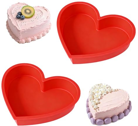 YXHZVON 2PCS Silicone Heart Shaped Cake Tin, 6 inch Silicone Love Heart Baking Tin, Cake Pan Baking Moulds for Muffins Puddings Brownie Bread (Red)