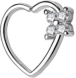 Piercingfaktor Continuous Piercing Ring Herz Kleeblatt Blume mit Kristall Strass Tragus Helix Ohr Cartilage Knorpel Ohrpiercing Silber Clear