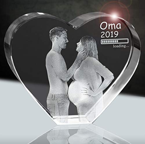 3Dglas Glasherz 80mm mit deinem Schwangerschafts-Foto in 2D | Geschenk für die Beste Oma