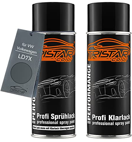 TRISTARcolor Autolack Spraydosen Set für VW/Volkswagen LD7X Platinum Grey Metallic Basislack Klarlack Sprühdose 400ml